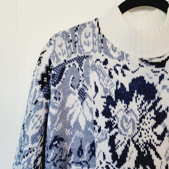 VTG 90s Cut 4 U Womens OS Blue Floral Granny Mixed Media Patchwork Knit Sweater - Picture 4 of 12